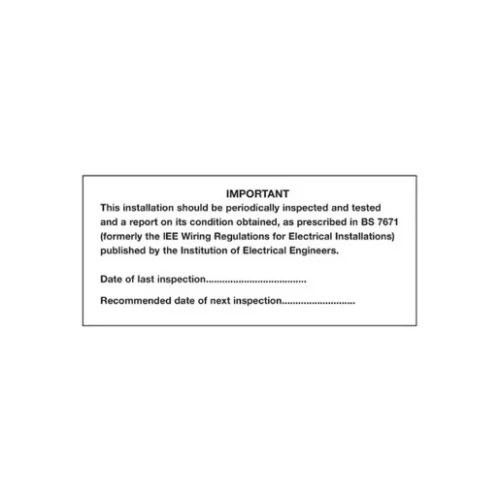 SES Sterling Periodic Inspection Self-Adhesive Rigid PVC Warning Label 130 x 55mm Black/White