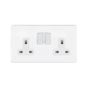 Socket 2 Gang Switched 13A 145 x 86mm Bright White White Insert