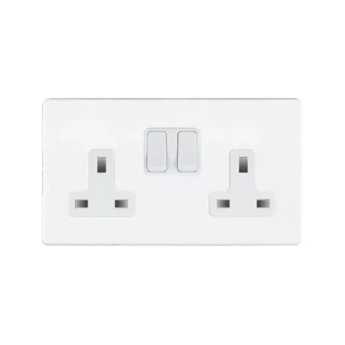 Socket 2 Gang Switched 13A 145 x 86mm Bright White White Insert