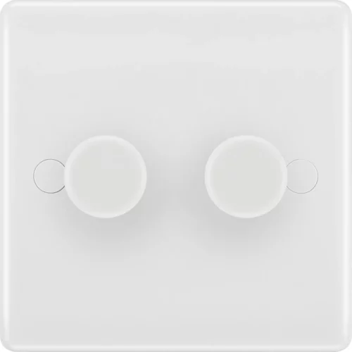 White Round Edge Moulded 2 Gang 2 Way Push Type Trailing Edge 200W Dimmer Switch