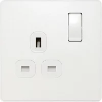 Pearlescent White Evolve 1 Gang 13A Switched Socket Outlet White Insert
