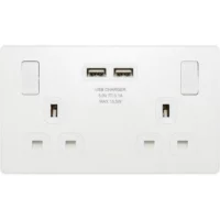Pearlescent White Evolve 2 Gang 13A 2x USB-A 3.1A Switched Socket Outlet - White Insert