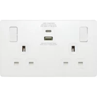 Pearlescent White Evolve 2 Gang 13A 1x USB-QC A 27W 1x USB-PD C 30W Switched Socket White Insert - Image 2