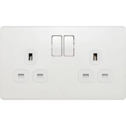 Pearlescent White Evolve 2 Gang 13A Switched Socket Outlet White Insert - Image 2