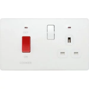Pearlescent White Evolve 45A 2 Pole Cooker Control Unit 13A Switched Socket White Insert