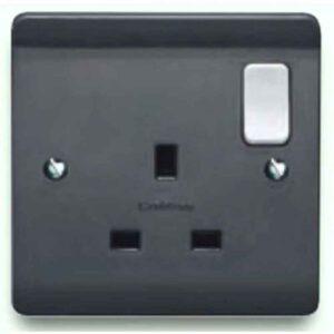 13A 1 Gang Double Pole Switched Socket All Grey With White Rocker