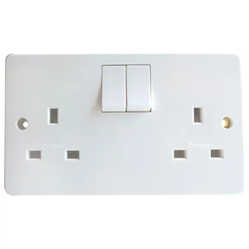 Socket 2 Gang Switched SP 13A Standard Dual Earth White