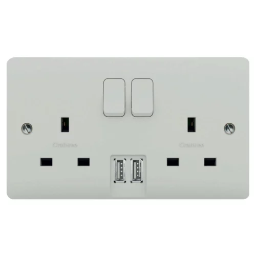 13A 2 Gang Double Pole Switched Socket With Dual 2.1A USB s